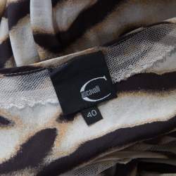 Pre Owned Just Cavalli Tiger Stripe Print Mesh Insert Smocked Waist Dress S