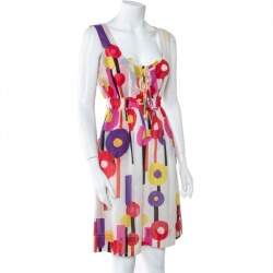 Pre Owned Just Cavalli Multicolor Geometric Print Cotton Voile Sleeveless Dress M