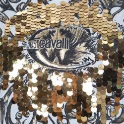 Pre Owned Just Cavalli White Cotton Jersey Sequin Paillette Embellished T-Shirt M