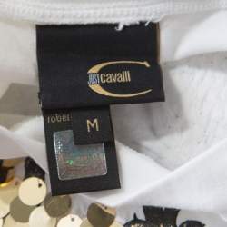 Pre Owned Just Cavalli White Cotton Jersey Sequin Paillette Embellished T-Shirt M