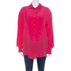 Just Cavalli Pink Silk Pleated Front Rolled Cuff Detail Blouse M 