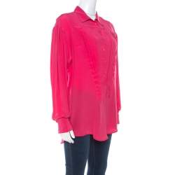 Just Cavalli Pink Silk Pleated Front Rolled Cuff Detail Blouse M 