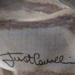 Pre Owned Just Cavalli Cream and Grey Tiger Printed Silk Tie Front Sheer Dress L 