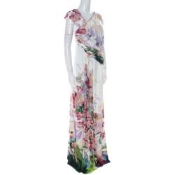 Pre Owned Just Cavalli Multicolor Floral Print Jersey Draped Maxi Dress L