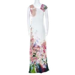 Pre Owned Just Cavalli Multicolor Floral Print Jersey Draped Maxi Dress L