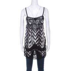 Pre Owned Just Cavalli Black & White Chevron Print Lace Trim Long Camisole Top S