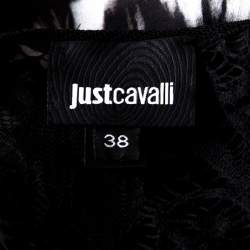 Pre Owned Just Cavalli Black & White Chevron Print Lace Trim Long Camisole Top S