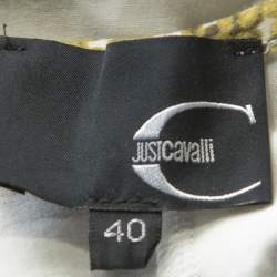 Pre Owned Just Cavalli Green Leaf Printed Cotton Jersey Flared Dress S