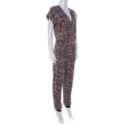 Pre Owned Just Cavalli Multicolor Zebra Print Fold Over Neck Jumpsuit S