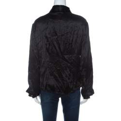 Pre Owned Just Cavalli Black Satin Contrast Collar and Cuff Button Front Shirt L