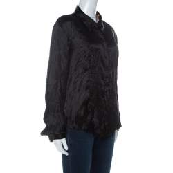 Pre Owned Just Cavalli Black Satin Contrast Collar and Cuff Button Front Shirt L