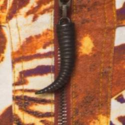 Pre Owned Just Cavalli Orange and Purple Animal Printed Denim Maxi Skirt L