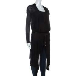 Pre Owned Just Cavalli Black Knit Waist Tie Detail Asymmetric Cardigan S