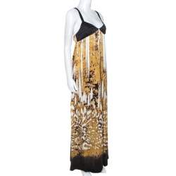 Just Cavalli Multicolor Printed Silk Pleated Bodice Detail Maxi Dress L