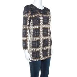Pre Owned Just Cavalli Black Printed Knit Stud Embellished Long Sleeve Top M