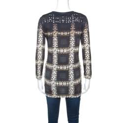Pre Owned Just Cavalli Black Printed Knit Stud Embellished Long Sleeve Top M