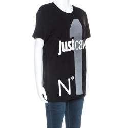 Pre Owned Just Cavalli Black Logo Print Jersey Oversized T-shirt XXS