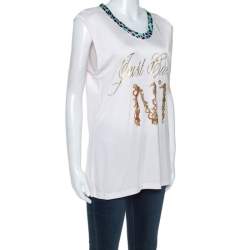 Pre Owned Just Cavalli Pale Pink Logo Print Jersey Oversized Sleeveless Top S