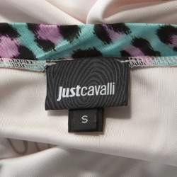 Pre Owned Just Cavalli Pale Pink Logo Print Jersey Oversized Sleeveless Top S