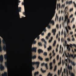 Pre Owned Just Cavalli Beige Leopard Print Silk Contrast Trim Detail Blouse S
