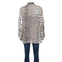 Pre Owned Just Cavalli Beige Leopard Print Silk Contrast Trim Detail Blouse S