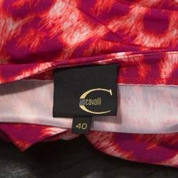 Pre Owned Just Cavalli Red Leopard Print Ruched Detail Top S