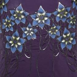 Pre Owned Just Cavalli Purple Stretch jersey Floral Embossed Detail Top M