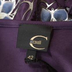 Pre Owned Just Cavalli Purple Stretch jersey Floral Embossed Detail Top M