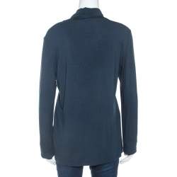 Pre Owned Just Cavalli Teal Sequin Detail Tie Neck Long Sleeve Top L