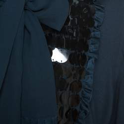 Pre Owned Just Cavalli Teal Sequin Detail Tie Neck Long Sleeve Top L