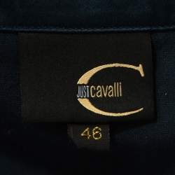 Pre Owned Just Cavalli Teal Sequin Detail Tie Neck Long Sleeve Top L