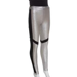 Pre Owned Just Cavalli Metallic Patched Stretch Knit Leggings M