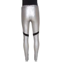 Pre Owned Just Cavalli Metallic Patched Stretch Knit Leggings M