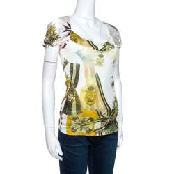 Pre Owned Just Cavalli Multicolor Printed Silk Neck Tie Detail Top M