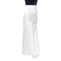 Pre Owned Just Cavalli Cream Silk Satin Flared Maxi Skirt M
