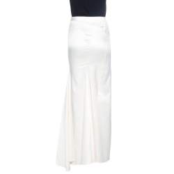 Pre Owned Just Cavalli Cream Silk Satin Flared Maxi Skirt M