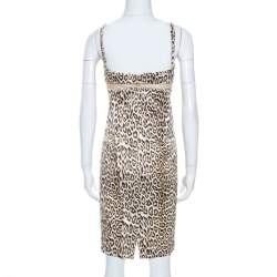 Pre Owned Just Cavalli Brown Leopard Print Mesh Insert Short Dress M