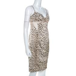 Pre Owned Just Cavalli Brown Leopard Print Mesh Insert Short Dress M