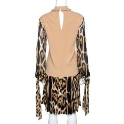 Pre Owned Just Cavalli Beige Crepe Paneled & Pleated Midi Dress M