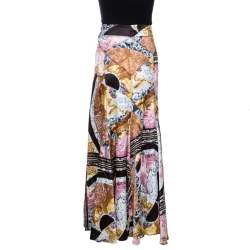 Pre Owned Just Cavalli Multicolor Printed Satin Flared Maxi Skirt M