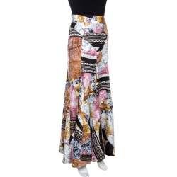 Pre Owned Just Cavalli Multicolor Printed Satin Flared Maxi Skirt M