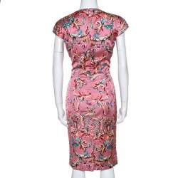 Pre Owned Just Cavalli Pink Baroque Print Satin Sheath Dress M