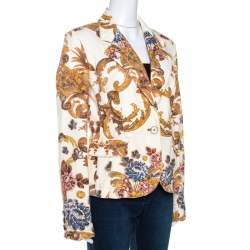 Just Cavalli Cream Floral Print Cotton Jacket M