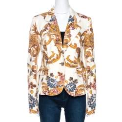 Just Cavalli Cream Floral Print Cotton Jacket M