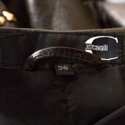Pre Owned Just Cavalli Black Embossed Leather Studded Zip Front Jacket S