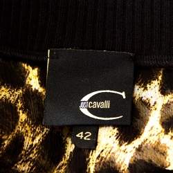 Just Cavalli Brown Leopard Printed Chiffon Rib Trim Detail Top M 