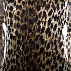Just Cavalli Brown Leopard Printed Chiffon Rib Trim Detail Top M 