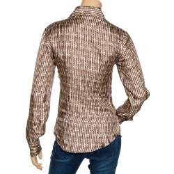 Pre Owned Just Cavalli Brown Abstract Printed Silk Shirt S