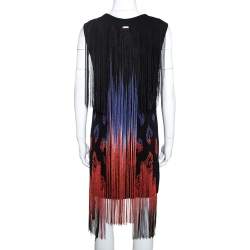 Pre Owned Just Cavalli Black Jersey Fringe Detail Shift Dress M