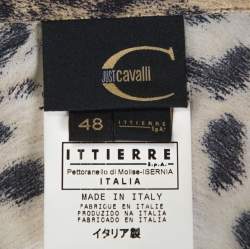 Pre Owned Just Cavalli Beige Animal Print Silk Ruffle Front Long Sleeve Shirt L